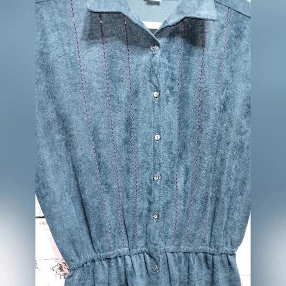 Sansâge‎ Midi Dress 70's Emerald Green size 12 Button Down Long Sleeve Vintage - Picture 3 of 11